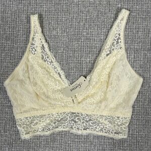 Soma Bralette Lace Plunge Ivory Lingerie Lace Floral Comfort Bra Size L Wireless